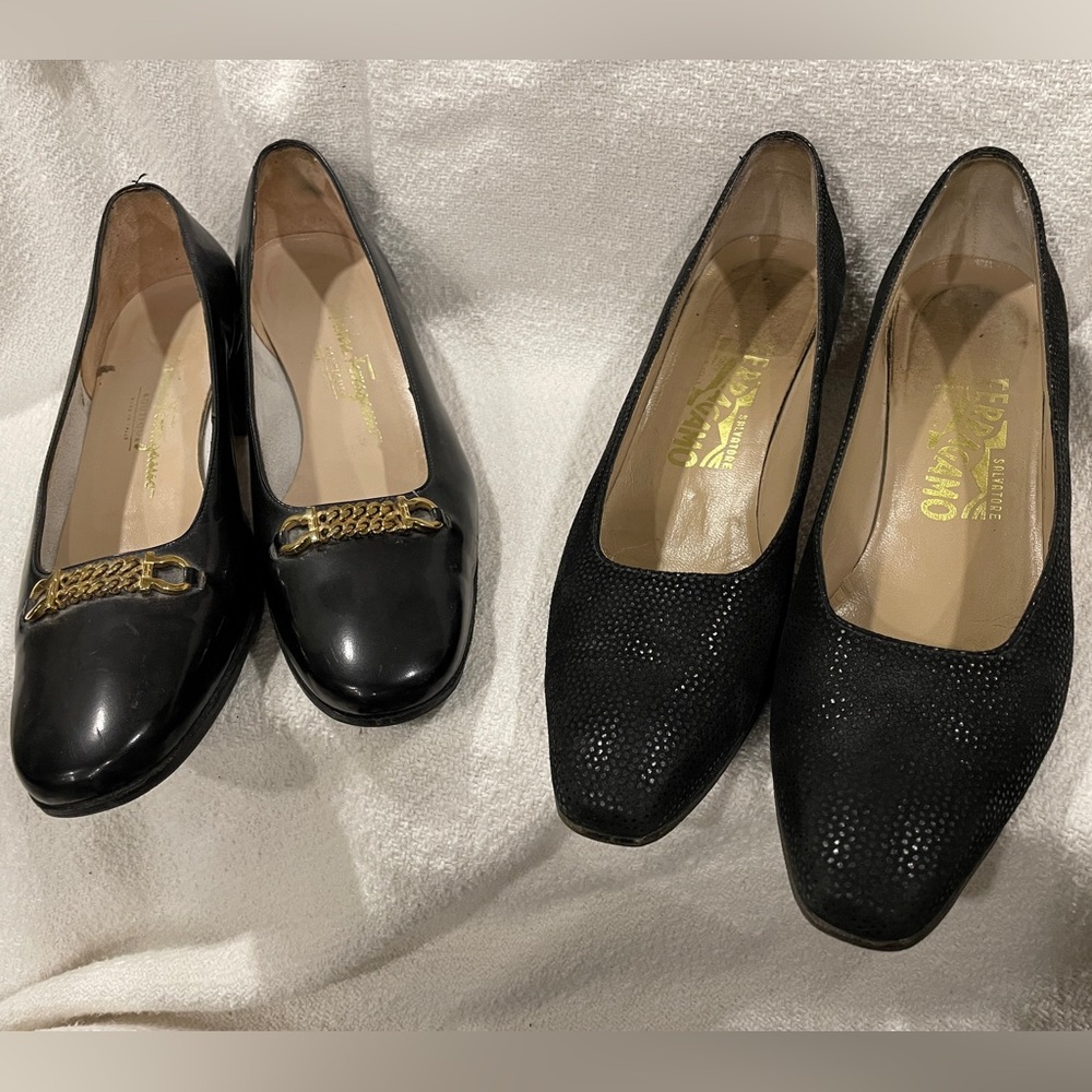 2 pairs Salvatore Ferragamo 9 AAAA Black Heeled Shoes